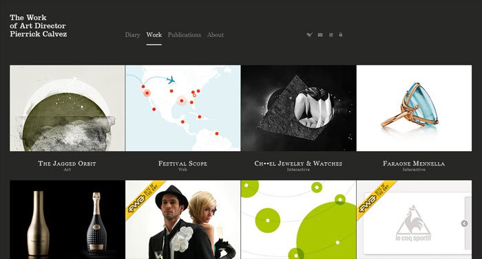Pierrick Calvezのサイトのホーム画面
